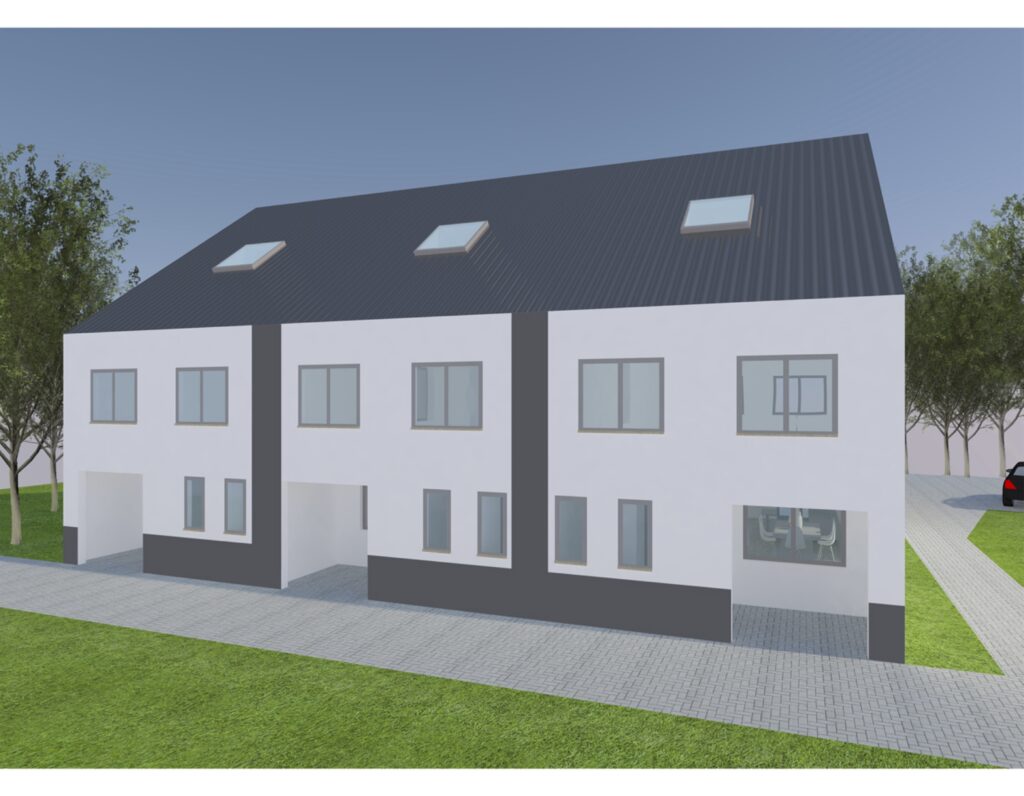Konzept von 3 Reihenhäuser in Duisburg Frontansicht