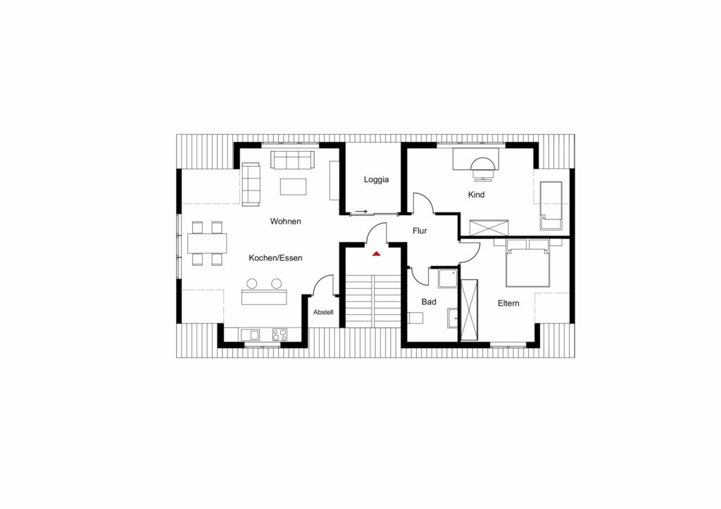 Grundriss-1-100-scaled Grundriss einer 3 Zimmer Wohnung mit Loggia in Dortmund