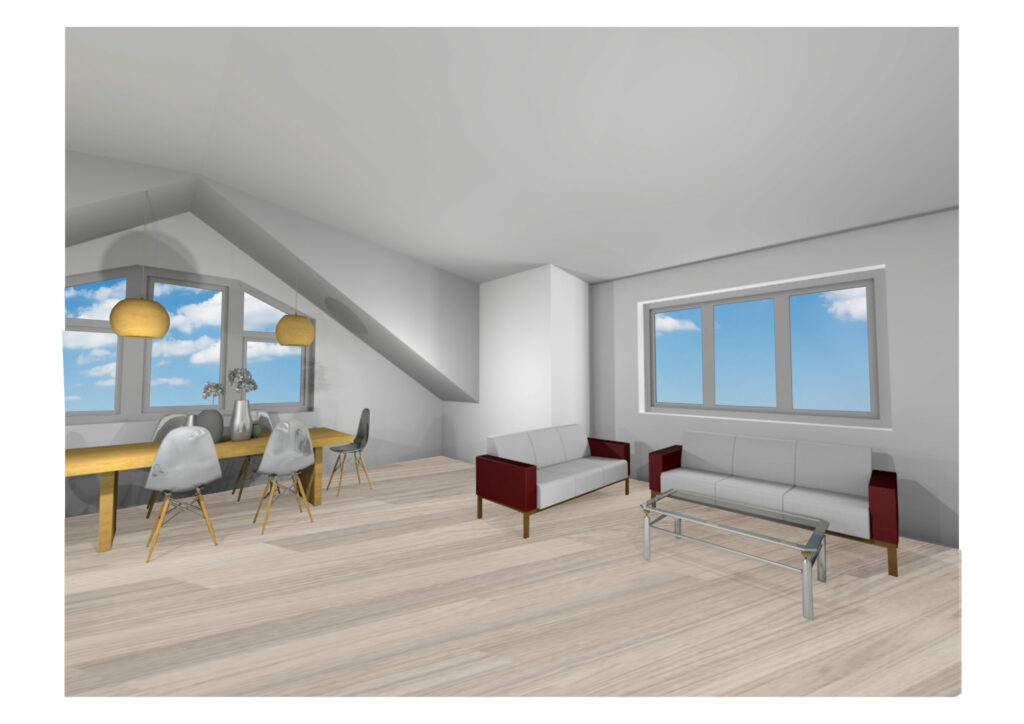 Wohnen-scaled Konzept eines Wohnzimmers mit Essbereich