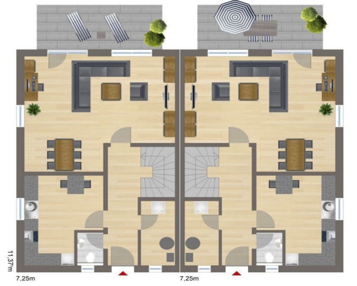 doppel-muster-EG Doppelhaus in Dortmund mit Loggia Vogelperspektive